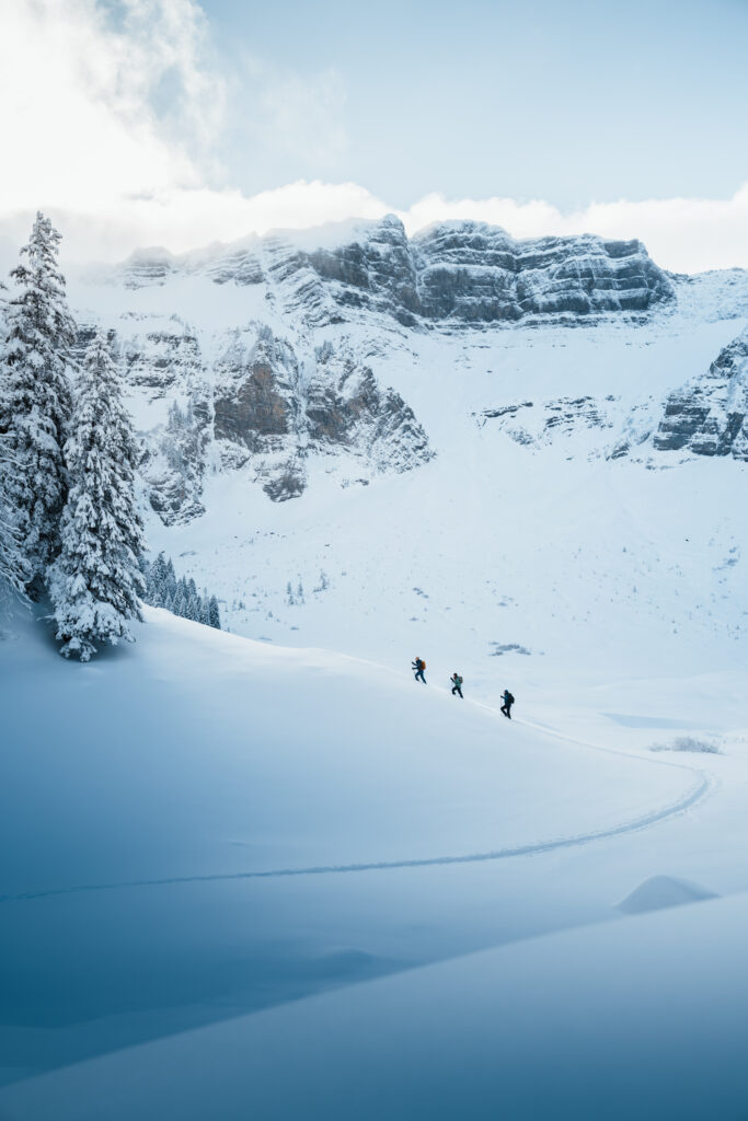 Snowshoeing in a winterwonderland in the alps
